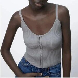 Zara Gray Ribbed Knit Crop Top